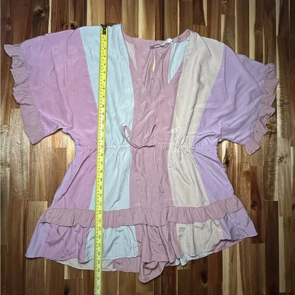 STORIA Colorblock Lightweight Pull On‎ Romper V-Neck Ruffle Dolman Sleeve Sz Med - Picture 7 of 10